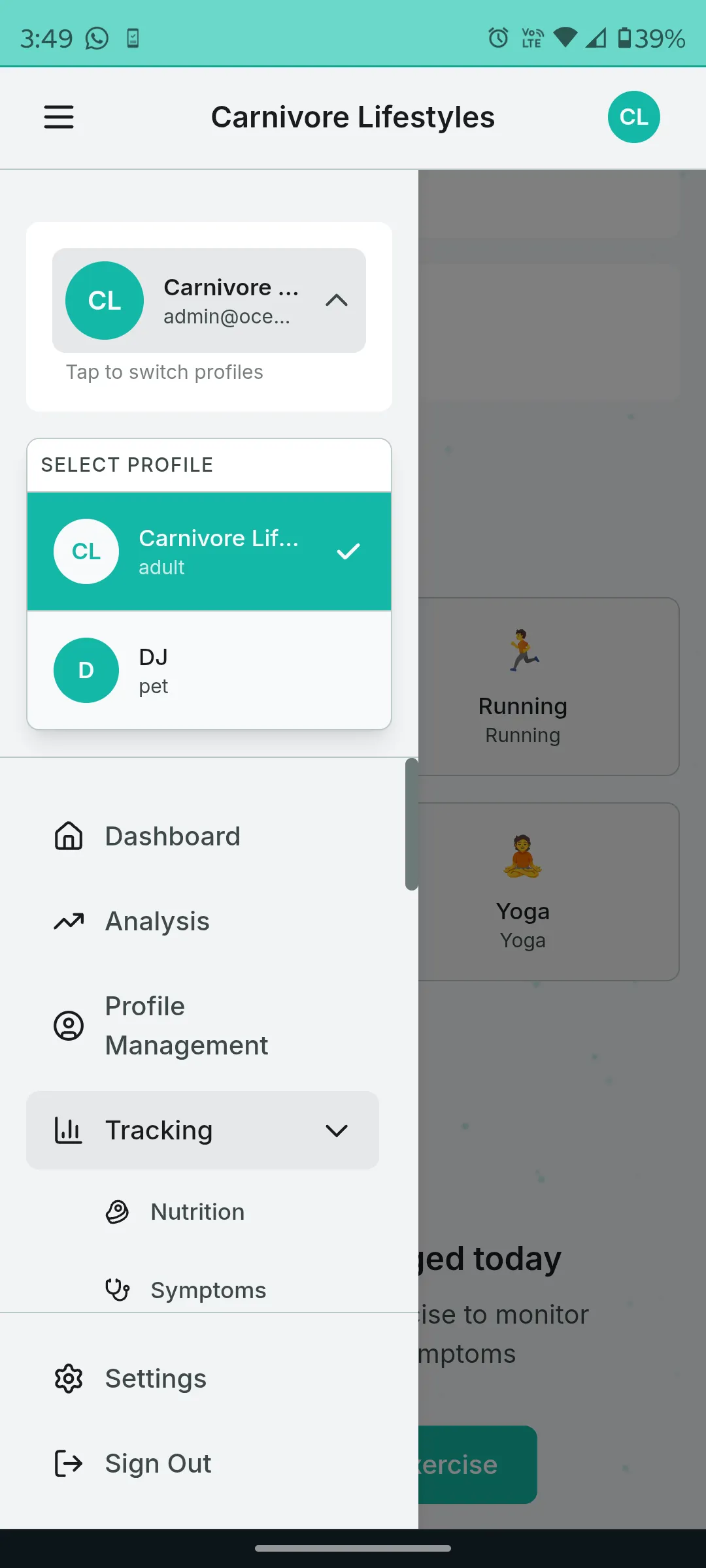 Switch between human and pet profiles